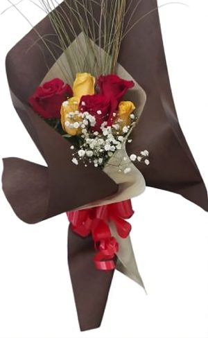 Ramo 6 rosas combinadas amarillas y rojas