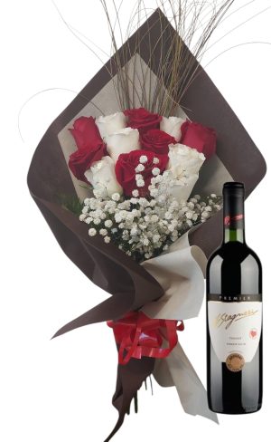 Ramo 12 Rosas Combinadas (rojas y blancas) con vino Stagnari Tannat