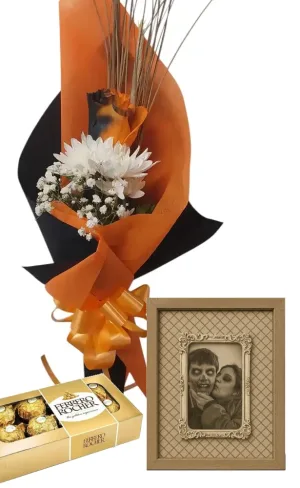 1 Rosa Naranja y Negro Con Ferrero x 8 y Cuadro
