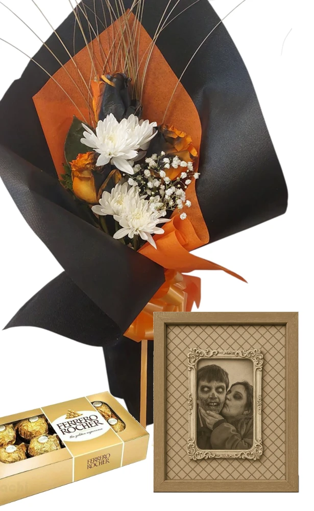 3 rosas Naranjas Halloween con Foto Personalizada Zombie c/Bomb x8un