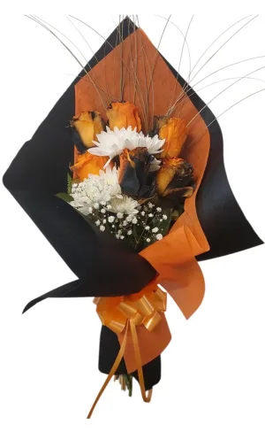 6 Rosas Naranjas y Negro