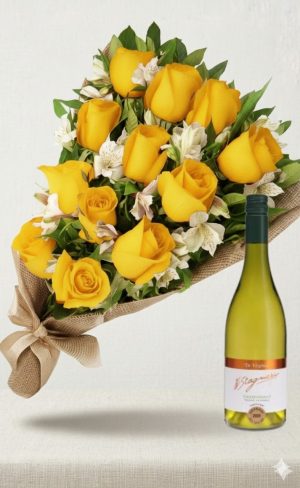 Ramo de 12 rosas amarillas con astromelias y Vino Stagnari Chardonnay De Virginia (copia)