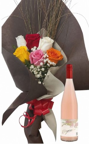 Ramo de 6 rosas multicolor y vino Stagnari Blush