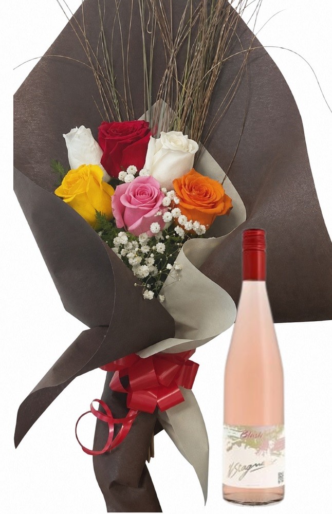 Ramo de 6 rosas multicolor y vino Stagnari Blush