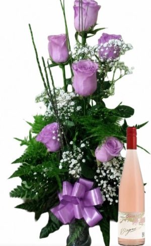 Copa de 6 rosas lila y Vino Stagnari Blush