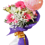 6 Gerberas Rosadas Y 2 Liliums Blancos Con Globo «IT´S A GIRL»