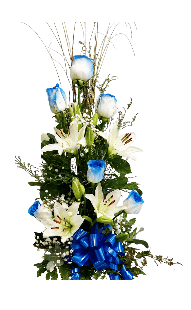 Copa 6 Rosas Azules Y Liliums Blancos Copa 6 Rosas Azules Y Liliums Blancos - Imagen 1