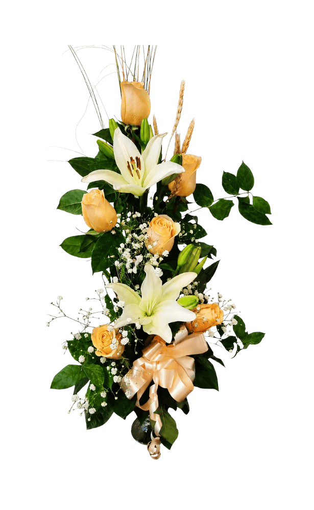 Copa 6 Rosas Beige Y 2 Lilium Blancos Copa 6 Rosas Beige Y 2 Liliums Blancos - Imagen 1