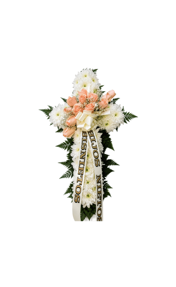 Cruz Blanca Con 12 Rosas Té Cruz Blanca Con 12 Rosas Té - Imagen 1