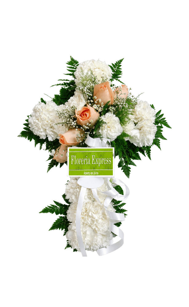 Cruz Blanca Con 5 Rosas Té Cruz Blanca Con 5 Rosas Té - Imagen 1