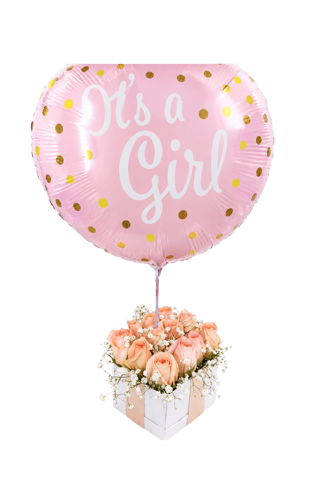 Cubo 12 Rosas Rosadas Con Globo «IT´S A GIRL» Cubo 12 Rosas Rosadas Con Globo «IT´S A GIRL» - Imagen 1