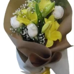 Ramo De 3 Rosas Blancas Y 1 Liliums Amarillo