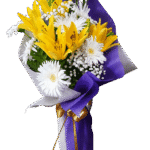 Ramo de 6 Gerberas blancas y 2 Liliums amarillos
