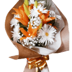 Ramo de 6 Gerberas blancas y 2 Liliums naranjas